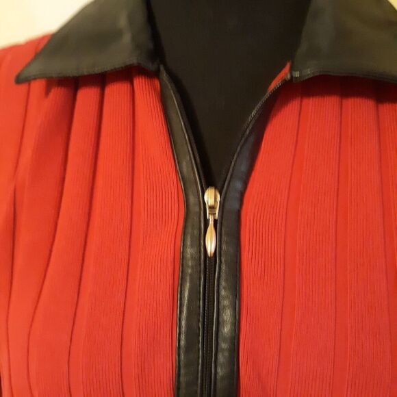 Dolce & Fabuloso Silk Blend Knit Sweater Faux Leather Collar 1/4 Zipper Large - Picture 3 of 5